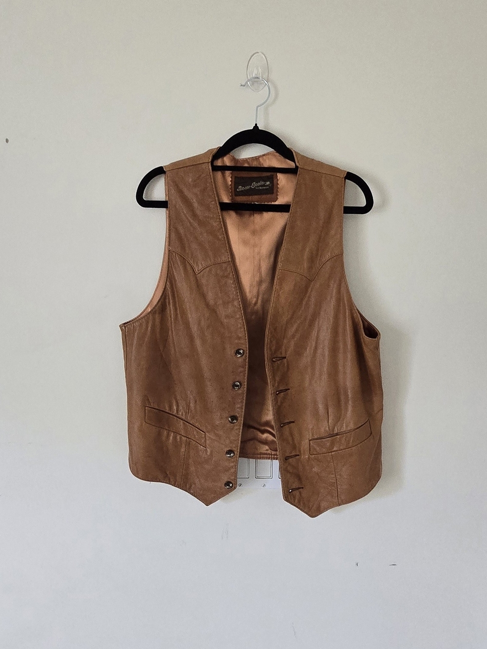 Bear-Coster Leatherwear Brown Leather Button Front Lined V-Neck Vest Size 40
